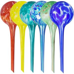 Plant Watering Globes Set of 6 - Large Glass Self Watering Bulbs Up to 7 Days of Irrigation - for Indoor & Outdoor Plants - Multicolor, Automatic, Glass Watering Bulbs for Daily Use, Watering Devices