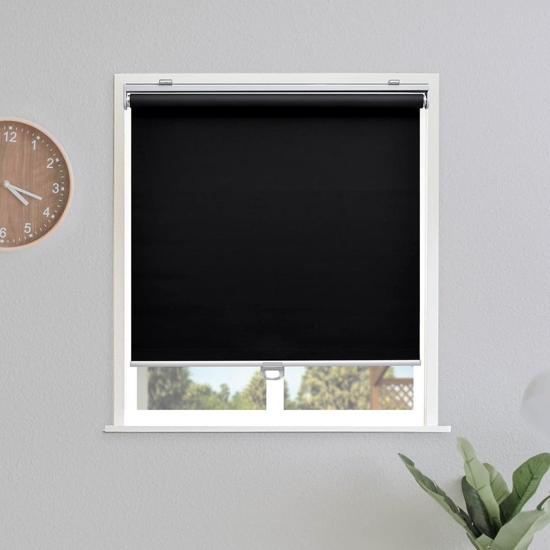 Blackout Roller Shades Blinds Cordless for Windows Pull Down Room Darkening Door Blinds with Thermal Insulated Easy to Install for Living Room, Bedroom, Home, Office Bathroom Black 24" W x 72" H