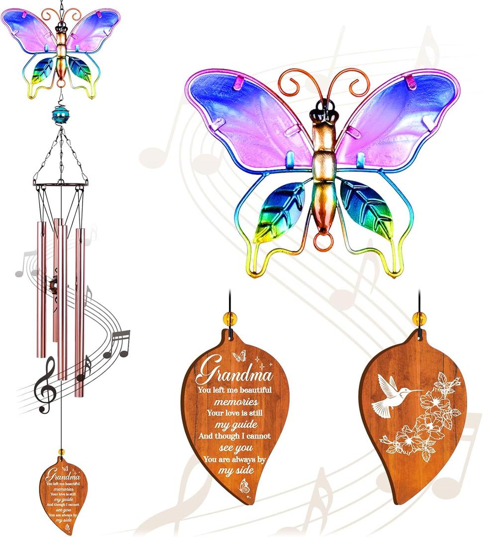 Butterfly Sympathy Wind Chimes for Loss of Grandma,Memorial Gifts for Loss of Grandma,Loss of Grandmother Sympathy Gifts,Bereavement Gift Ideas,Windchimes Outdoors