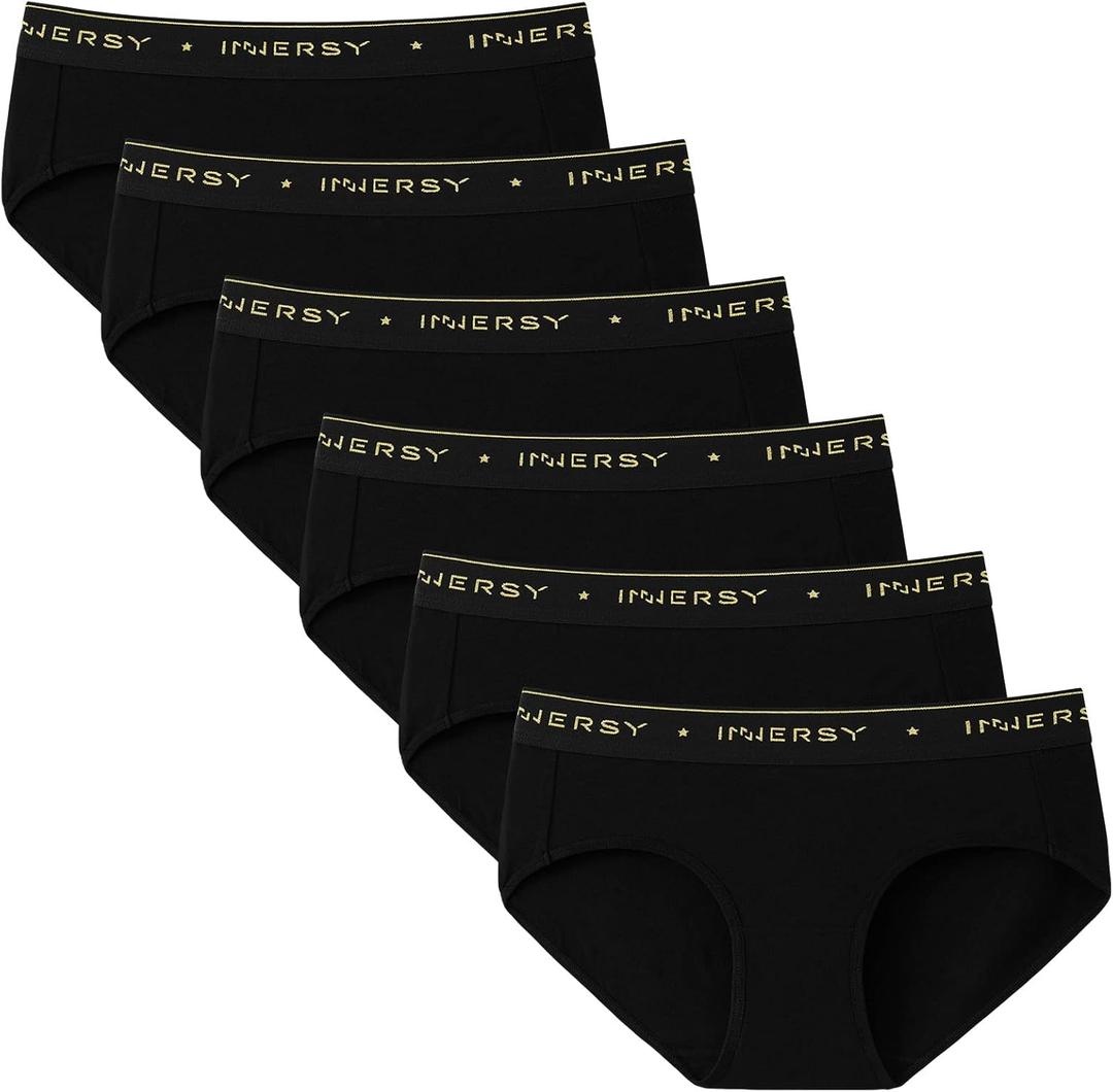 INNERSY Womens Underwear Cotton Hipster Panties Mid Rise Briefs Wide Waistband 6 Pack (Medium)