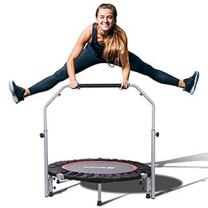 BCAN 40 Foldable Mini Trampoline Max Load 330lbs, Fitness Rebounder with Adjustable Foam Handle, Exercise Trampoline for Adults Indoor/Garden Workout