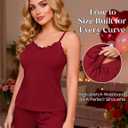 Girece Wine Red Pajamas for Women Set Ribbed Lace Trim Cami and Shorts Sexy 2 Piece Sleepwear with Elastic Waist Soft Sleeveless Pajama Set (Red, XXL)