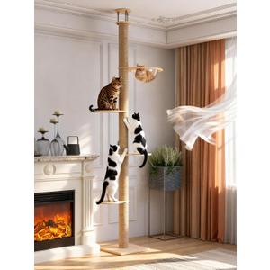 YOCAN Floor to Ceiling Cat Tree, Height Adjustable 90.5110" Tall Cat Tower, Tension Mounted Vertical Cat Climbing Pole for Indoor Cats, Heavy-Duty Space-Saving Cat Furniture