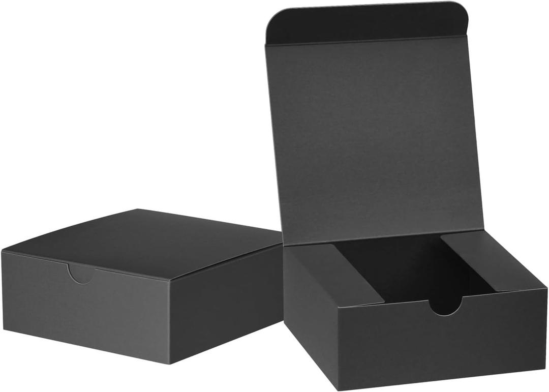 Ueznea Small Black Gift Boxes 5x5x2 (50 Pack) Kraft Paper Gift Wrap Boxes for Presents, Christmas Ornaments, Bridal Shower, Birthday, Wedding Party Favors, Craft, Treat, Candy Boxes