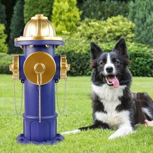 18 Inch Dog Fire Hydrant Pee Post Puppy Pee Training Post Garden Statue, Blue & Gold Fire Hydrant Outdoor Figurines Decor for Yard Garden Lawn Patio