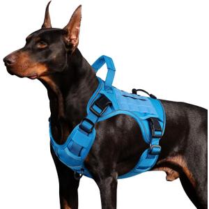 WINGOIN Blue Tactical Dog Harness for Large Dogs, Heavy Duty No Pull Dog Harness with Handle, Adjustable Reflective Military K9 German Shepherd Big Size Dog Vest for Walking, Training, Hunting (L) (L: 45-80 lbs (Chest:27-37",Neck:19-25"))
