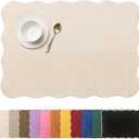AHHFSMEI Faux Linen Placemats Set of 6 Heat Resistant Non-Slip Stain Proof Table Mats for Kitchen Dining Elegant Decor Place Mats (Beige), Rectangle