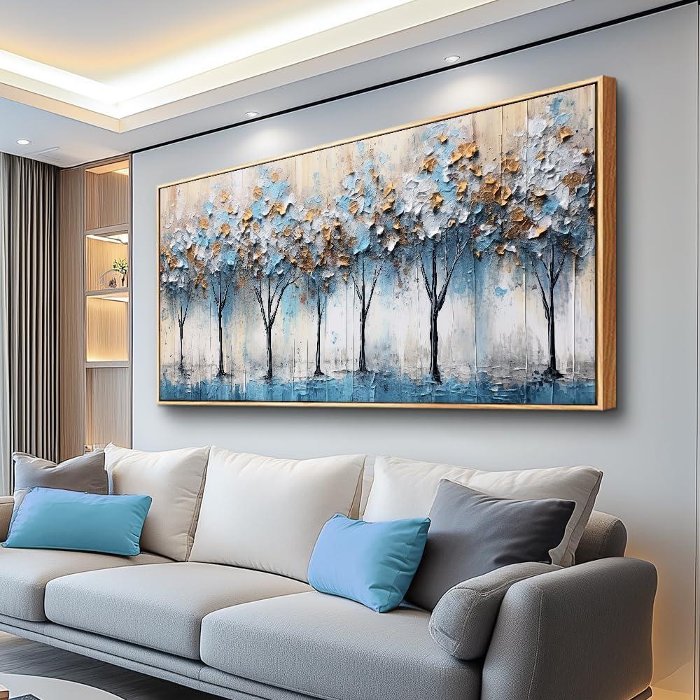 Lapremoly Abstract Wall Art For Living Room Large Wall Decor For Bedroom Modern Office Wall Posters Trees Pictures Artwork Blue Wall Painting Canvas Art Prints Vintage Wood Framed Home Decor 24x48