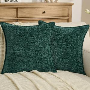 FUTEI Pack of 2 Solid Chenille Throw Pillow Covers 20x20 Inch Soft Grainy Textured Decorative Cushion Cases Modern Farmhouse Accent for Couch Bed Living Room, Teal