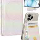 Shorogyt Compatible with Magsafe Wallet for Magnetic Card Holder for Women - Cute Phone Wallet for iPhone 17/16/15/14/13/12 Series,RFID Blocking Stand Printed Leather Fit 5 Cards,Dazzling