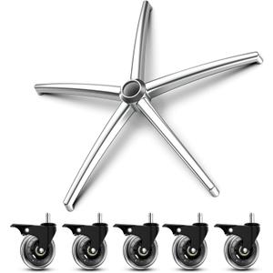 3300lb Heavy-Duty Chair Base Kit - 5 Brake Casters, Reinforced Alloy Legs & Universal Gas Cylinder, Office Chair Replacement Parts for Rolling Chairs with Wheels (black & silver)