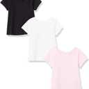 Amazon Essentials Toddler Girls' Short-Sleeve T-Shirt Tops (Previously Spotted Zebra), Pack of 3, White/Black/Pink, 2T