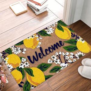 Door Mat Cute Lemons with Flowers Welcome Non-Slip Mats Funny Summer Spring Doormat Indoor Outdoor Decor for Bathroom Kitchen Front Porch Rugs Home Decoration Entrance 16 * 24in/40 * 60cm