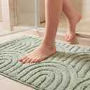 Drydiet Sage Green Boho Jacquard Bathroom Rug for Bathroom 3D Arched Stripes Non Slip Absorbent Extra Thick Soft Carpet, Plush Bath Rug with Rubber Backing for Bath Shower, 20''x30''