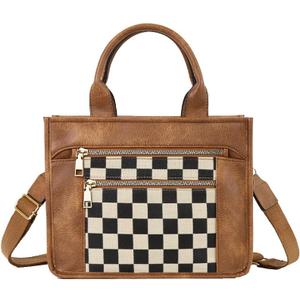 Checkered Crossbody Bag Vegan Leather Shoulder Purse Plaid Slouchy Tote Handbags for Women