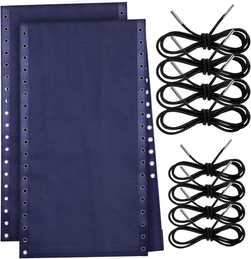 Queekay 2 Pcs Gravity Chair Replacement Fabric with 8 Bungee Cord Lounge Chair Cloth Mesh Patio Chair Repair Kit for Patio Recliner Outdoor Lawn Pool Beach Sling Chair(Blue, 63" x 17")
