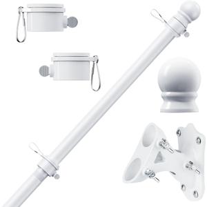 PHITRIC Flag Pole Kit, Tangle Free Spinning Stainless Steel Rustproof Flagpole for 3x5 Sports Fan Outdoor Flags for Outside House (White, 6FT, with Bracket)