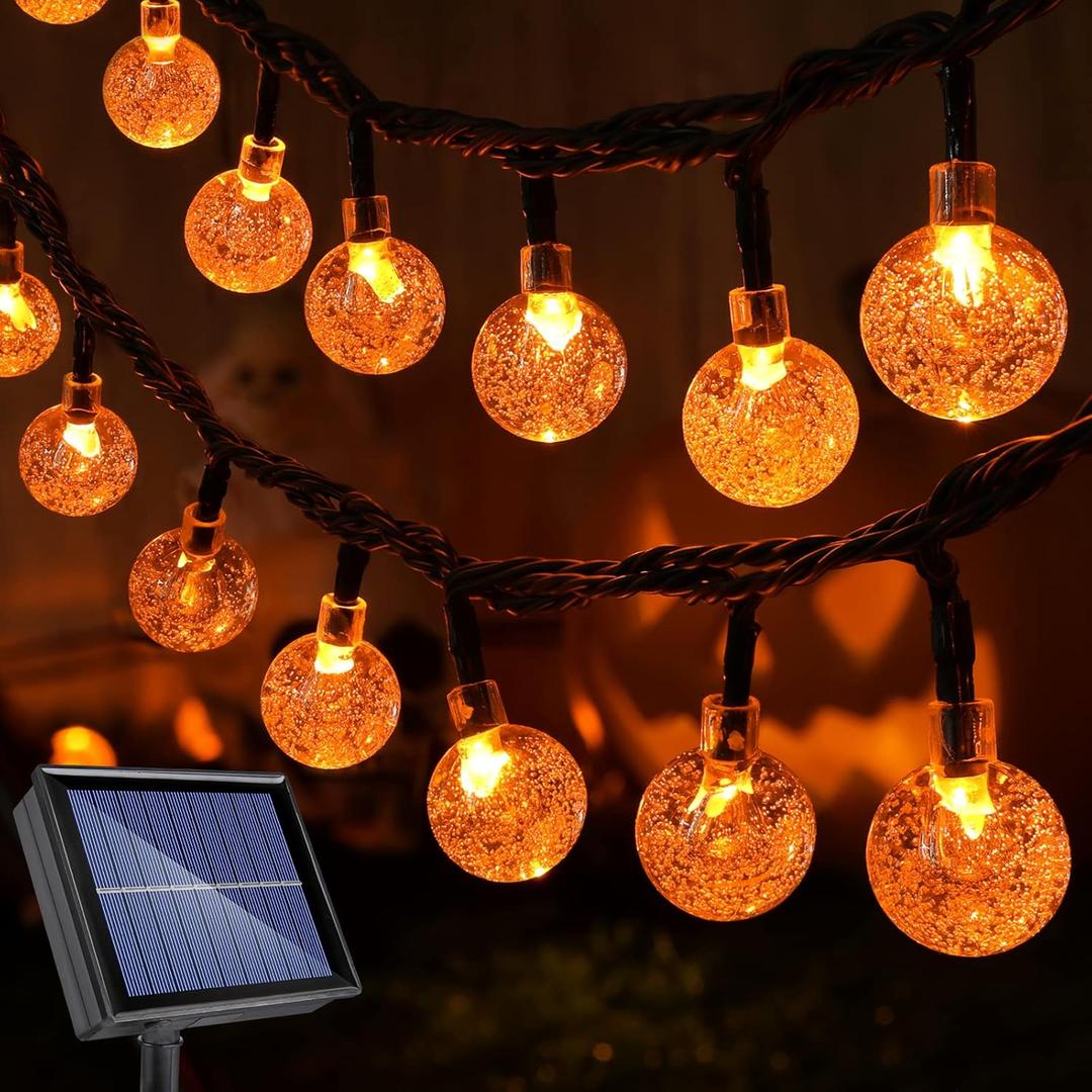 Lomotech Orange Solar Halloween Lights, 72FT 100 LED Halloween Globe Lights, 8 Modes Waterproof Halloween Lights for Halloween Decoration