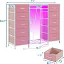 LUMTOK 2-in-1 Dresser with Hanging Rack, 10 Drawers Dresser for Bedroom,Dressers with Fabric Drawers,LED Lights, Charging Station and Hanging Racks for Bedroom (Pink), 13.7"D x 54.6"W x 42.9"H