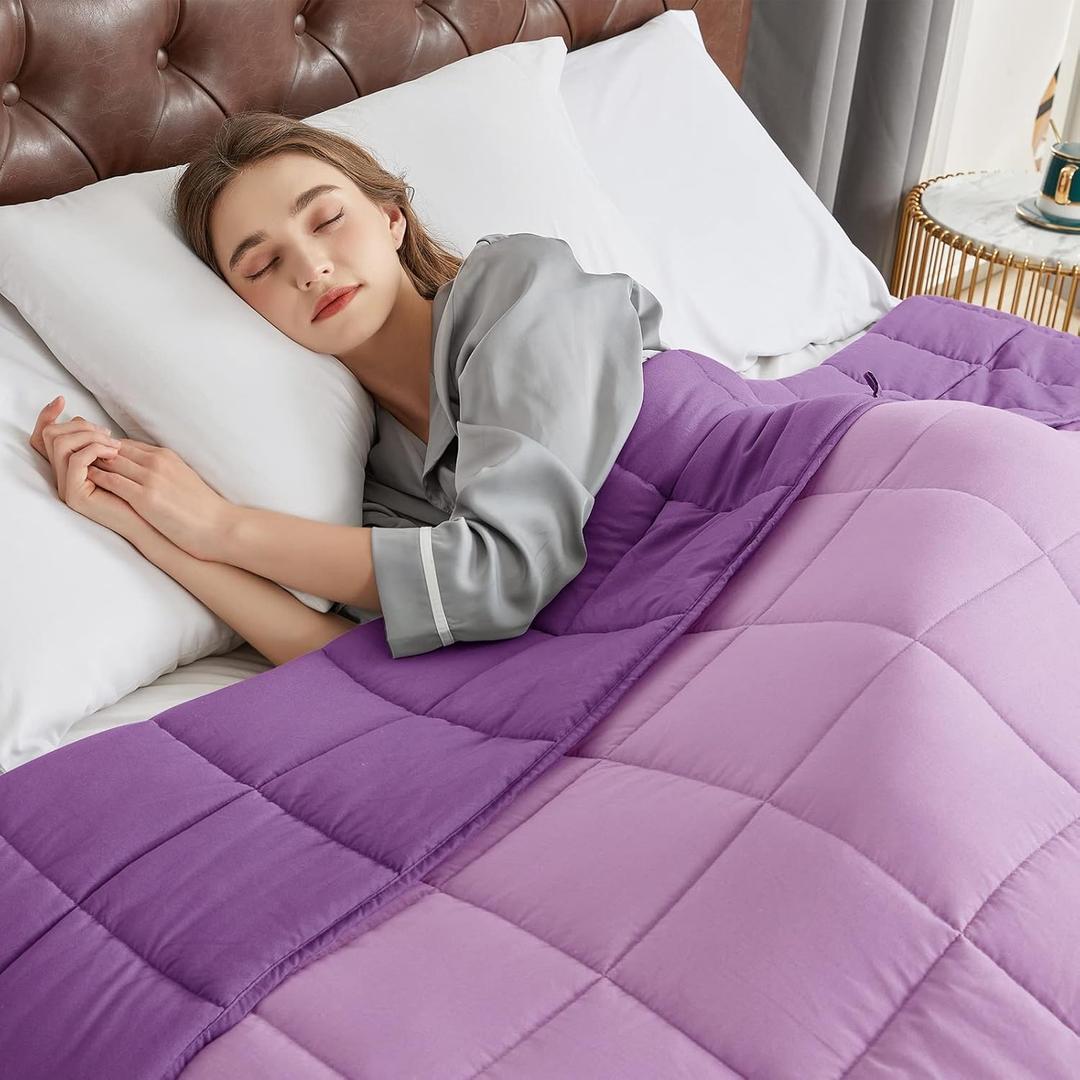 CYMULA Weighted Blanket for Adults (20lbs 60"x80" Queen Size) - Cooling Breathable Heavy Blankets for Summer Winter - Ultra Microfiber Soft Comfort Throw with Glass Beads - Gifts for Men/Women (Purple & Lavender)