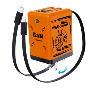 W & O gan Charger Fast Charger,45W Retractable Phone Charger Wall Plug with Lightening and Type-C Cables,for iPhone16/15/14/13/12/11 Series, Galaxy S25 24,Android and More (Orange)