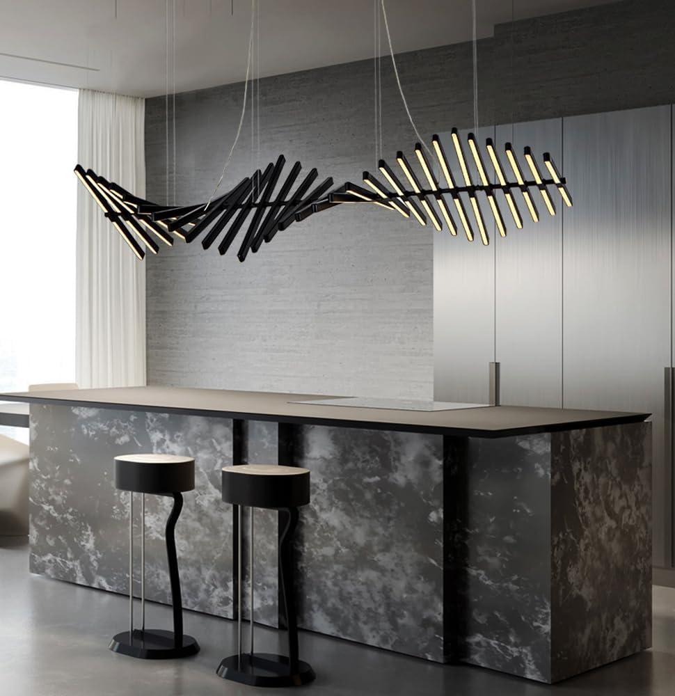 JAYMP Designer Chandelier Modern Dimmable LED Pendant Light, Adjustable Strip Light Bar, Kitchen Island Dining Room Hanging Lamp (Black, 30 Lights)
