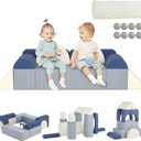 Asweets Kids Play Couch with Tunnel and Balls, Play Couch for Toddlers, Kids Foam Convertible Play Building Fort for Christmas and New Year, Blue