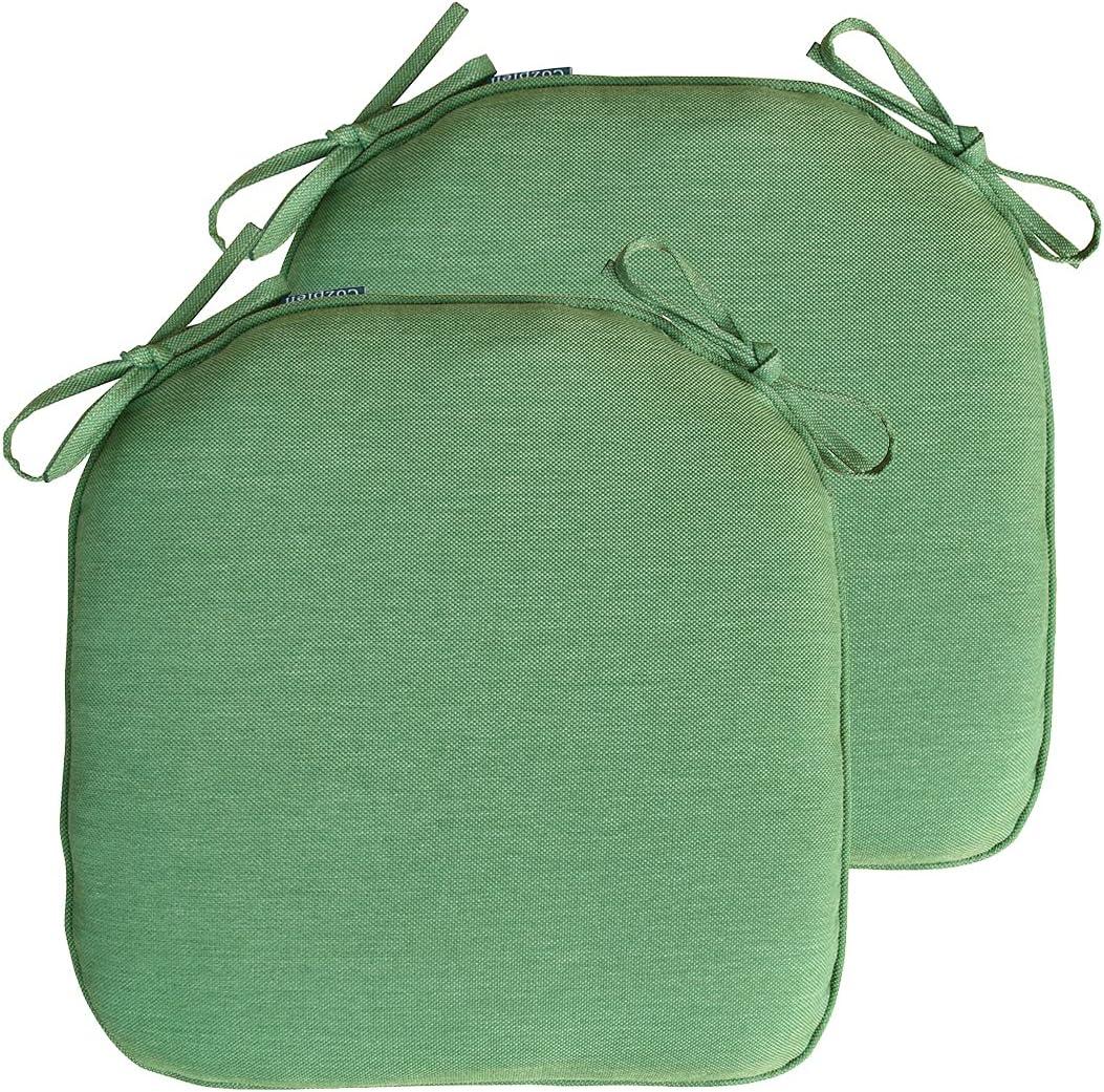 Outdoor Non Slip Chair Pad, Bistro U-Shaped Dining Chair Seat Cushions with Ties, 14x14 inch, Set of 2, (Deep Green)