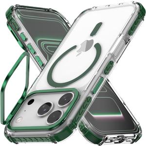 Nvollnoe for iPhone 17 Pro Case Compatible with MagSafe Military Grade Shockproof Heavy Duty Protective Adjustable Kickstand Ultra Clear Magnetic Phone Case for iPhone 17 Pro(Green)