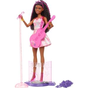 Barbie 65th Anniversary Doll & 10 Accessories, Pop Star Set with Brunette Singer Doll, Toy Stage with Moving Feature & More