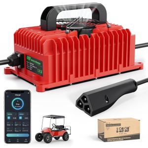 10L0L 15 Amp 48 Volt Golf Cart Charger for EZGO RXV & TXT, Smart Golf Cart Battery Charger, 3 Battery Types Support, Battery Repair, Automatic Power Recharge, IP67 Waterproof, 3-pin Triangular Plug (Red)