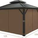 Gazebo Universal Replacement Privacy Curtain - Hugline 10' x 12' Outdoor Waterproof 4-Panels Gazebo Side Wall with Zipper (Curtain Only, Brown)