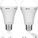 2 Pack Emergency Rechargeable Light Bulbs,Battery Operated Backup Light Bulb 9W E27 8500K 1200mAh White Equivalent Self-Charging LED Light Bulbs for Power Outage Camping Outdoor Activity