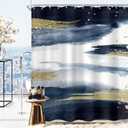 Cinbloo Navy Blue Marble Shower Curtain 60Wx72H Abstract Modern Ombre Gold Minimalist Bathroom Curtain Set Man Woman Aesthetic Oil Painting Ink Bath Curtain Fabric Bathroom Decor with 12 Hooks