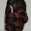 7JHH WIGS 26IN Long Hair Natural Black Highlight Red Wigs High Layered Cut Women Synthetic Heat Resistant Fiber Cutrain Bangs Wig for Women Fashion Edgy Daily Party Cosplay