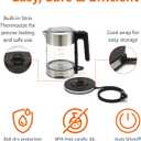 Amazon Basics Electric Kettle with Glass Carafe for Tea and Coffee, Fast Boiling, Auto Shut-Off, Boil-Dry Protection, Temperature Control, Removable Filter, 1 Liter, 1500W, BPA-Free