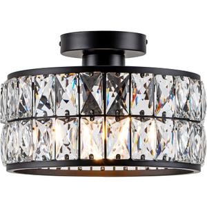 Crystal Ceiling Light, Modern Flush Mount Ceiling Light, Black Crystal Chandelier for Kitchen Bedroom Bathroom Entryway Hallway, 1 Light