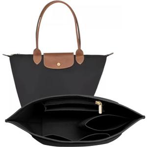 Felt Purse Organizer Insert for Longchamp Le Pliage M Handbag Insert (Medium, Black)