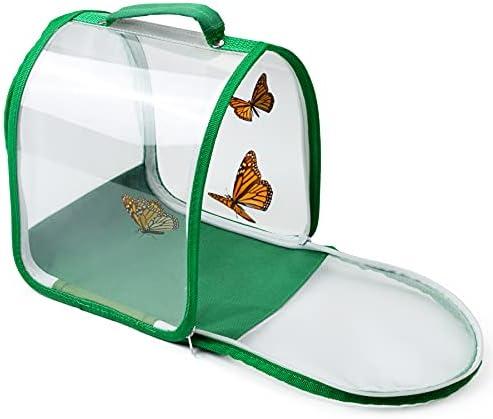 Small Butterfly Habitat, Insect Mesh Cage, Caterpillar Enclosure, Critter Cage, Bug Terrarium Portable Carry Handle Easy to Observe 8 x 8 x 8 Inches