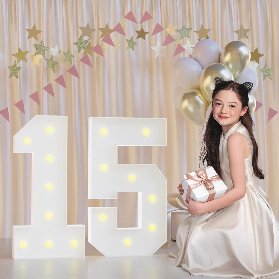 15 Th Birthday Decorations Marquee Numbers, 2.3 FT Large Light Up Number 15 For Birthday Decorations, Number 15 Light Up Numbers For Party Anniversary Decor Sign