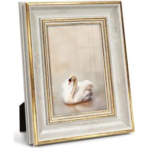 Afuly 4x6 Picture Frames Vintage Antique Photo Frame Gold White for Tabletop Single Display Wall Hanging Tabletop Distressed Wedding Birthday Gifts for Grandma Friends Family