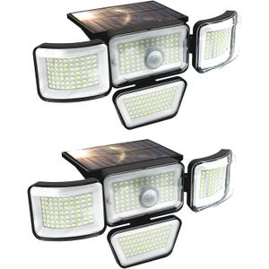 dalattin Solar Outdoor Lights, 280 LED Solar Lights Outdoor IP65 Waterproof, 4 Heads 270 Wide Angle Motion Sensor Outdoor Lights for Yard, Wall, Garage, Steps(2 Pack)