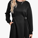 Dokotoo Women's Drawstrings Waistband Long Sleeves Crew Neck Sweatshirt Casual Mini Dress
Size 2XL
