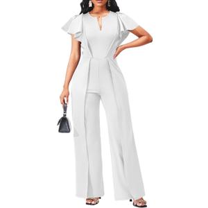 sexycherry Formal Jumpsuit for Women Dressy Elegant Long Straight Pants Jumpsuits for Party Club with Zipper (Medium, White/Ruffles)