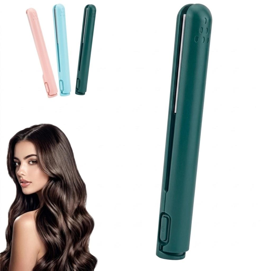 Mini Dual-Purpose Curling Iron, Dual Glam Curling Wand & Flat Iron Hair Straightener for All Hair Types (Green)