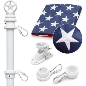 American Flag Poles - Tangle Free Flagpole with 3x5 US Flags for Outside - 7 FT Heavy Duty Outdoor Flag Pole Kit for Outside House, Porch, White