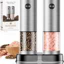 Electric Salt and Pepper Grinder- Automatic Battery Pepper Mill Shakers Kitchen Essentials for New Home Adjustable Coarseness Upgraded Larger Capacity with Led for Housewarming Gifts (Stainless Steel)