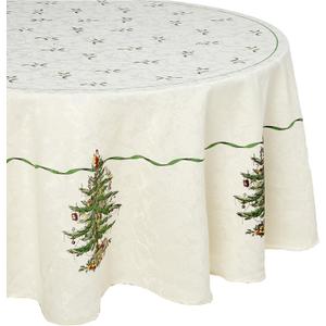 Spode - Tablecloth, Holiday Kitchen Accessories, Holiday Home Decor (Spode Christmas Tree Collection, 70" Round)
