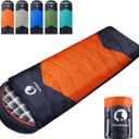 CANWAY Flannel Sleeping Bag for Adults Kids Girls Boys Camping Backpacking Sleeping Bag for Cold & Warm Weather with Compression Sack (Orange)