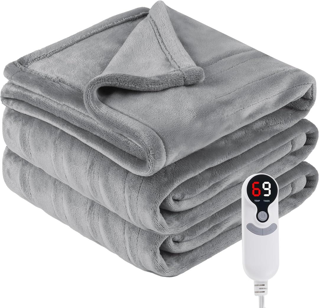 Electric Heated Blanket Throw Size 50" x 60", Super Cozy Soft with 6 Heating Levels & 3 Hours Auto Off, Machine Washable, Home Office Use, Gray